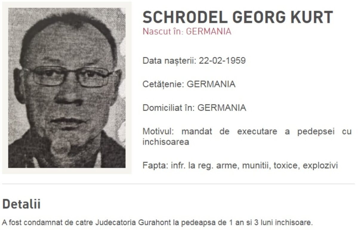 Cetățean german dat în urmărire de autoritățile române Georg Kurt Schrodel