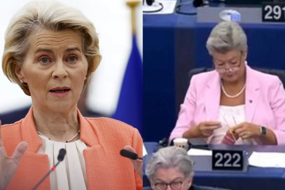 Comisarul European tricotează în plină sesiune la Parlamentul European