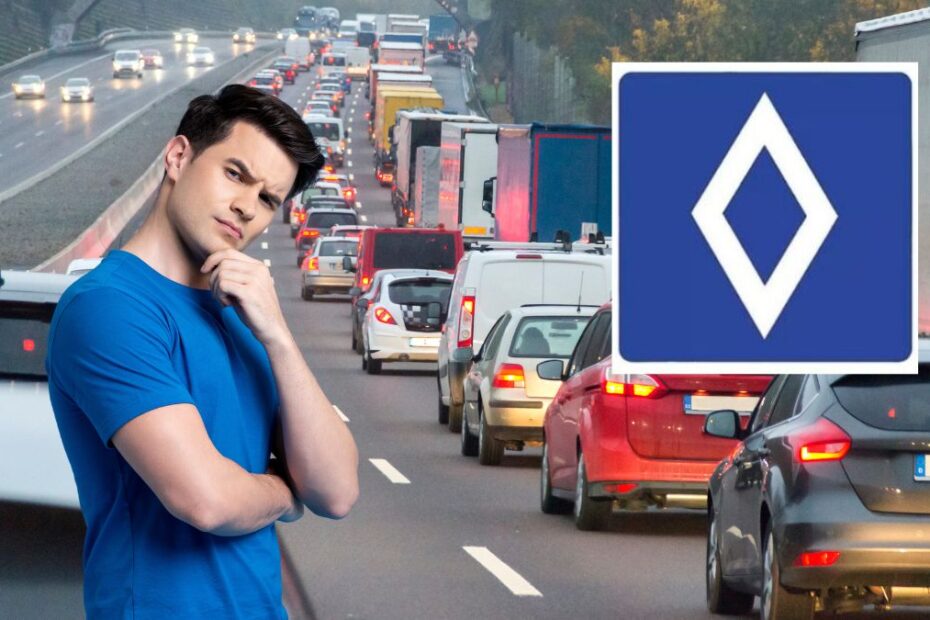 Indicatorul cu romb alb pe un fundal albastru