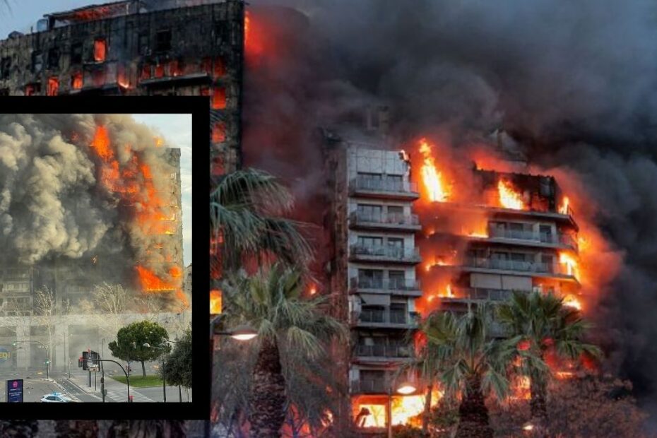 Un puternic incendiu mistuie un bloc de 14 etaje din Valencia