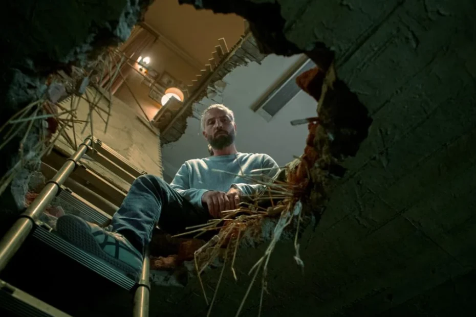Cărămidă foto actor principal privește prin gaură
