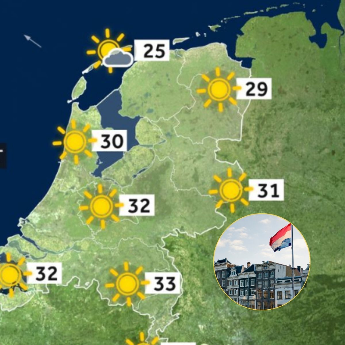 Weekend cu temperaturi tropicale - foto: harta meteo Olanda