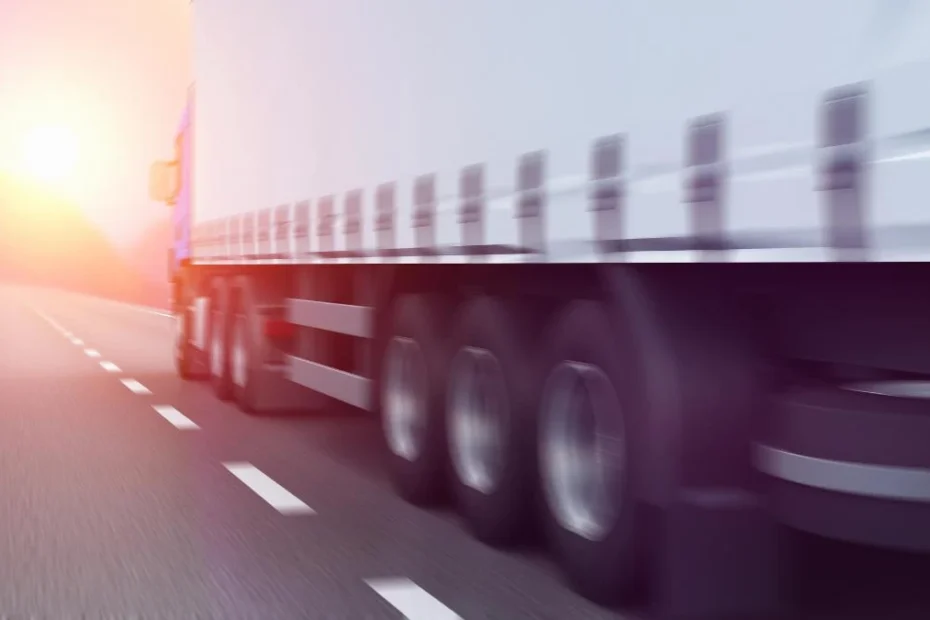 Camion de transport marfă pe șosea, fotografie ilustrativă de arhivă