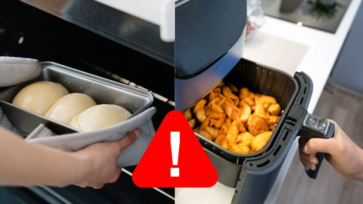 Cuptor electric și Air Fryer unul lângă altul pe blatul din bucătărie