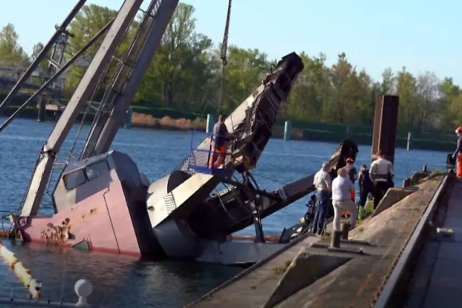 o macara se prăbușește în Germania și trage muncitorii la fund