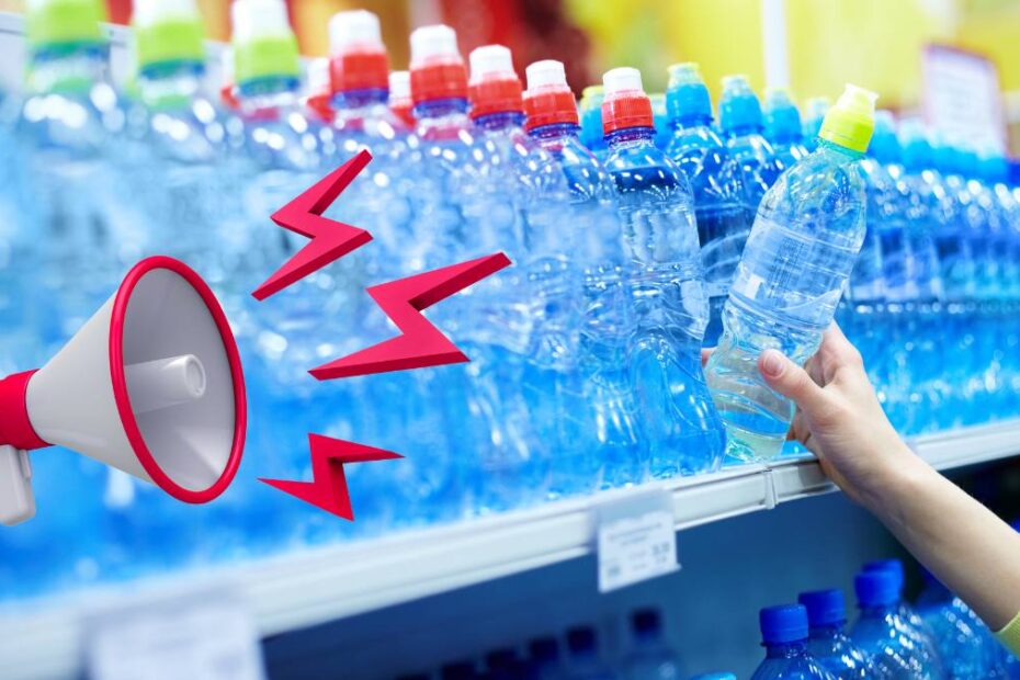 Experții au testat apa din supermarketuri. În imagine, o mână alege o sticlă de apă în supermarket