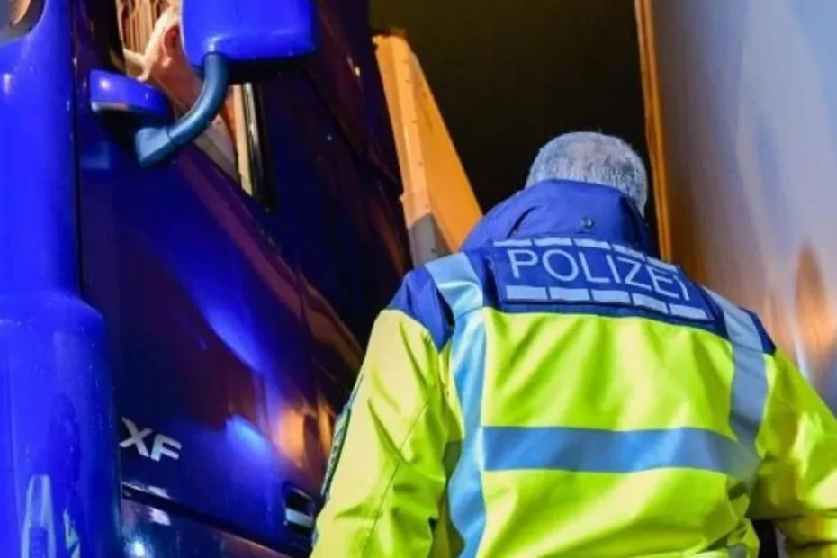 Șofer de camion găsit mort în cabină. În imagine, un polițist german verifică un camion