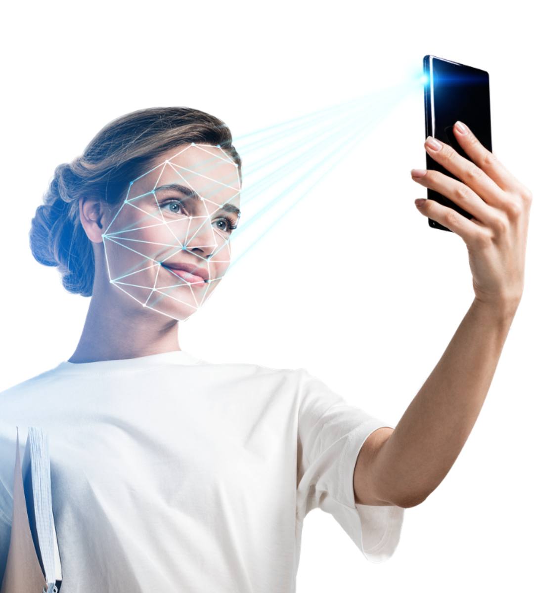 Portofelul digital al UE 2027. În imagine, scanare facială a unei femei