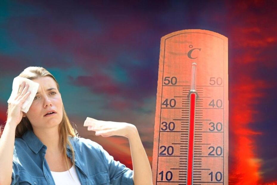 10.000 de morți în Germania din cauza căldurii. În imagine, o femeie afectată de căldură și un termometru care indică temperaturi înalte