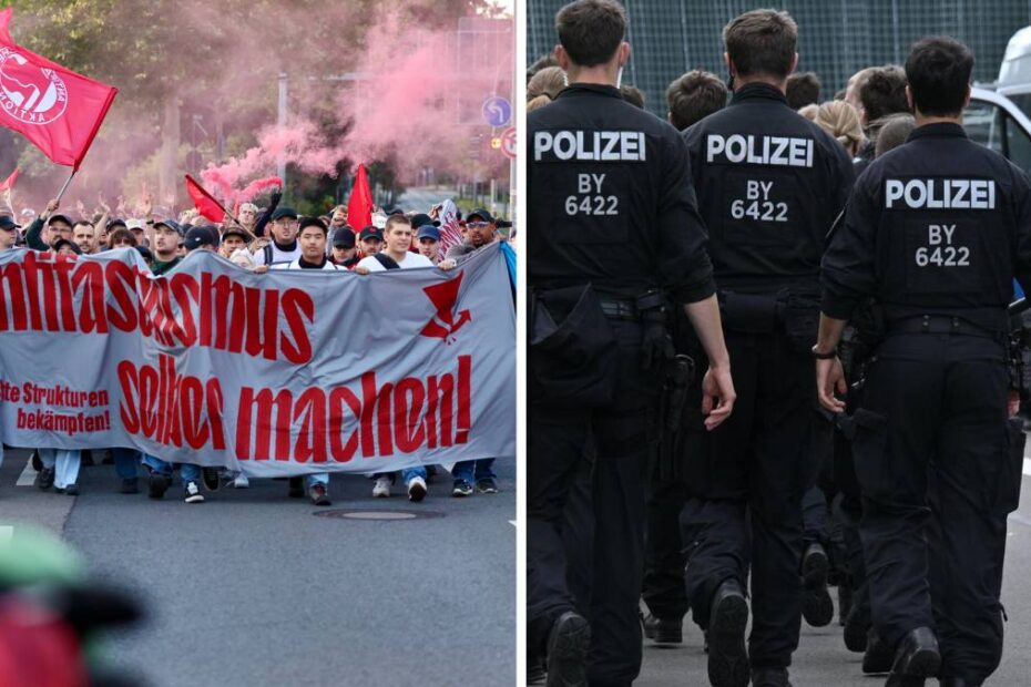congres AfD alertă germania. În imagine, protestatari și agenți de poliție