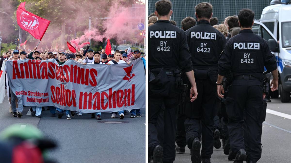 congres AfD alertă germania. În imagine, protestatari și agenți de poliție