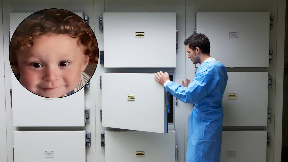 Medicii l-au declarat mort, copil găsit respirând la morgă. În imagine, o morgă și în medalion copilul de 18 luni