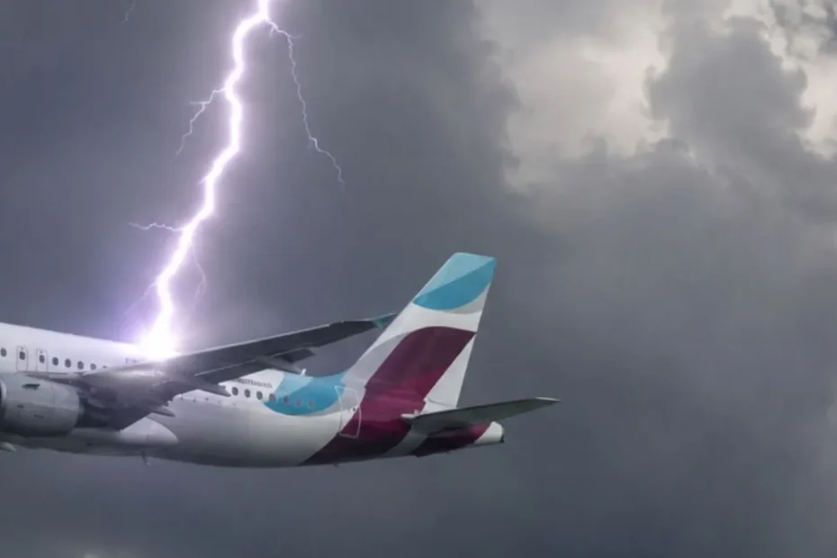 Un fulger a lovit un avion.