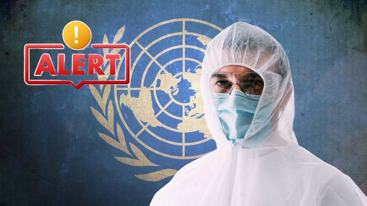 ONU avertizează: Epidemia cu cea mai rapidă creștere din toate timpurile. În imagine, emblema ONU și un medic în costum de protecție