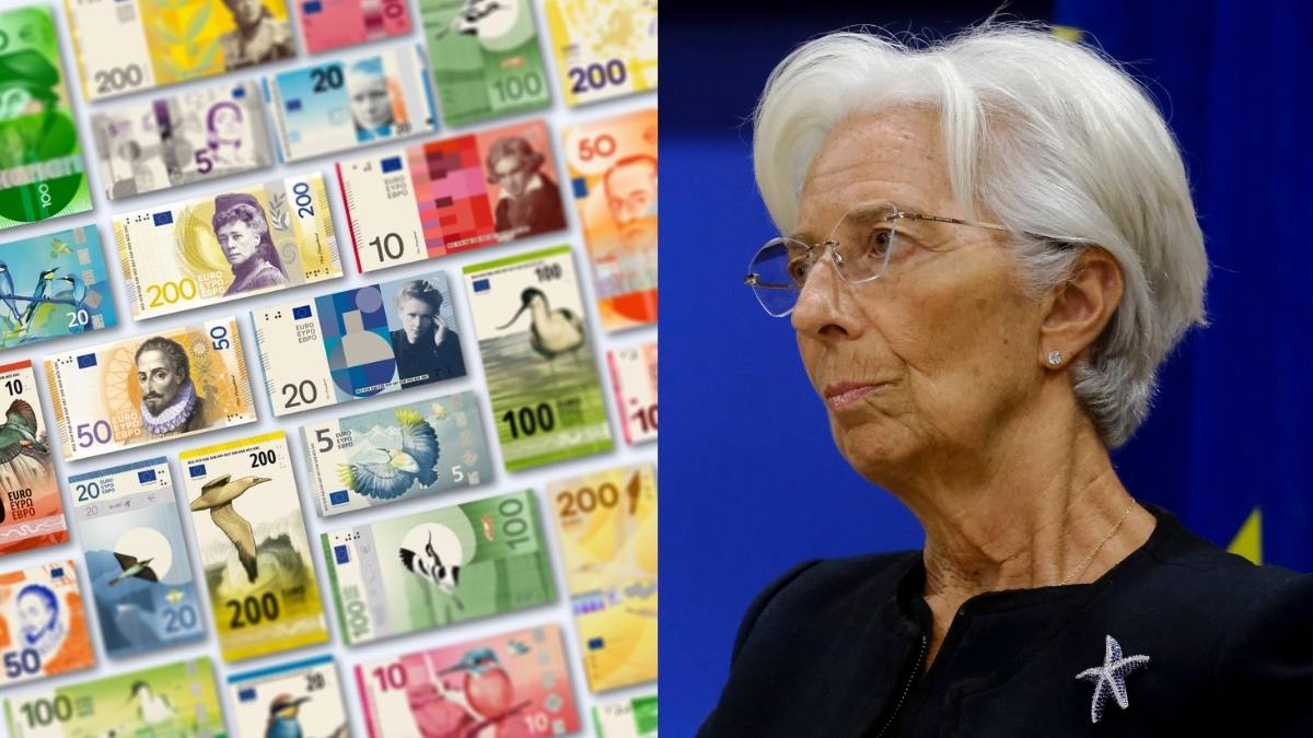 Bancnotele euro se schimbă. În imagine, noile propuneri ale BCE și președinta BCE, Christine Lagarde