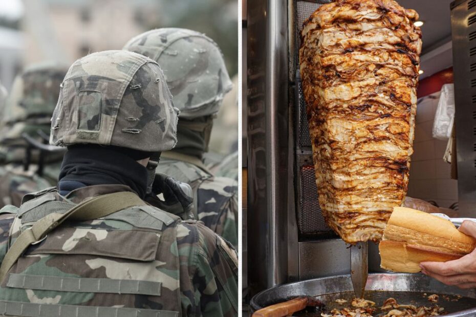 Bundeswehr pune anunțuri de recrutare pe ambalajele de kebab. Imagine ilustrativă cu o kebaberie și militari în uniformă