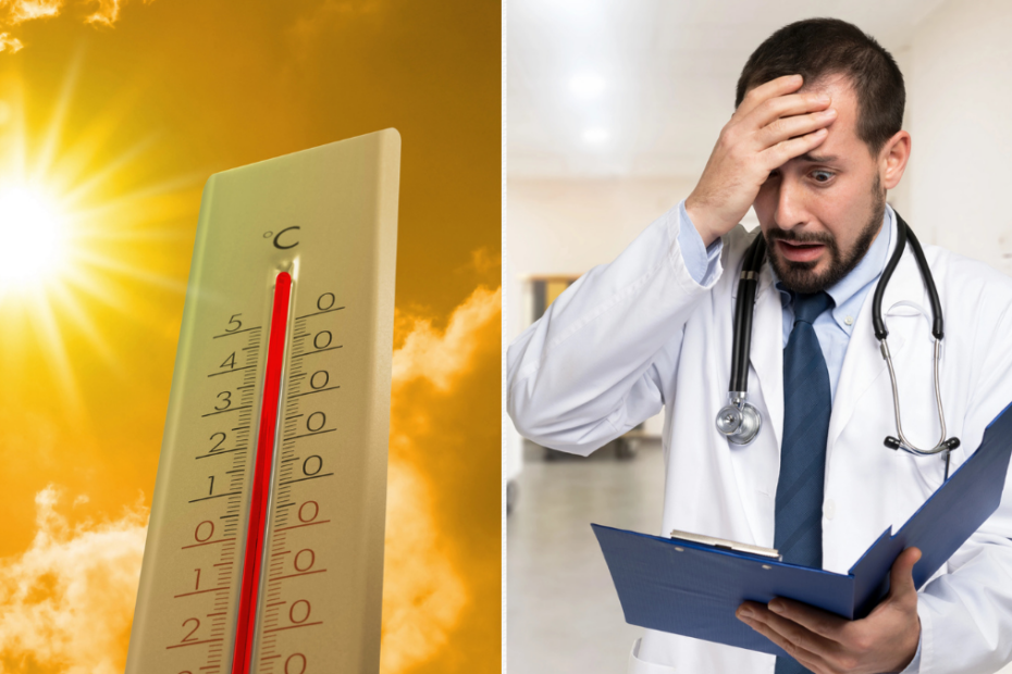 Decese cauzate de căldură în Europa. Imagine cu un soare arzător, un termometru si un medic îngrijorat
