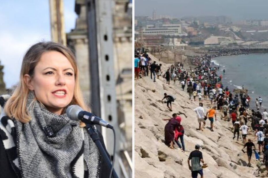 Un partid german vrea să-i aducă în Germania pe migranții din Ceuta. În imagine, Clara Bünger, Vicepreședinta grupului parlamentar Die Linke, și un grup de imigranți din Ceuta