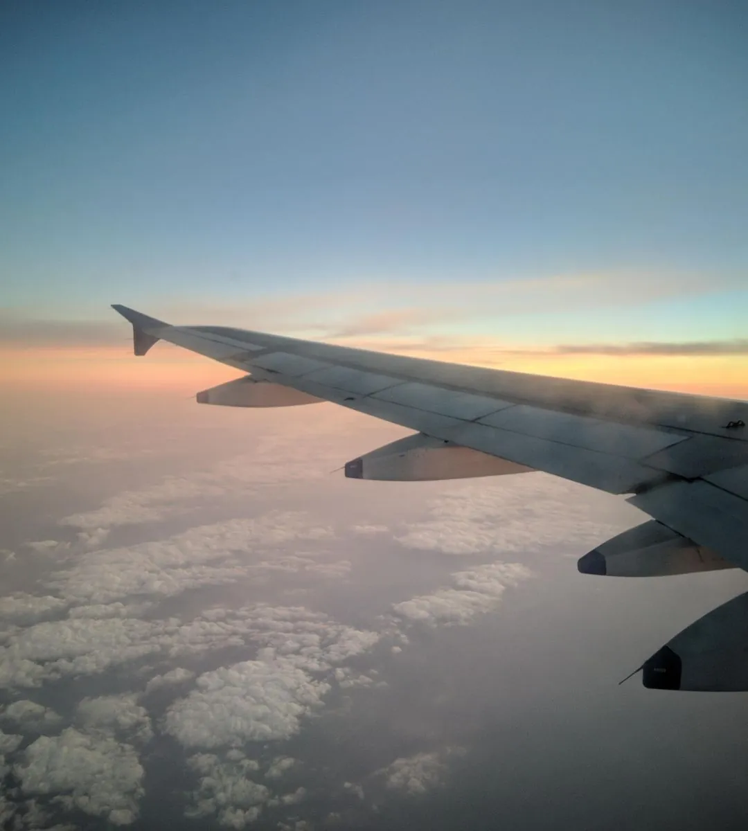 Foc la bordul unui avion Lufthansa. Imagine ilustrativă cu aripa unui avion în zbor.