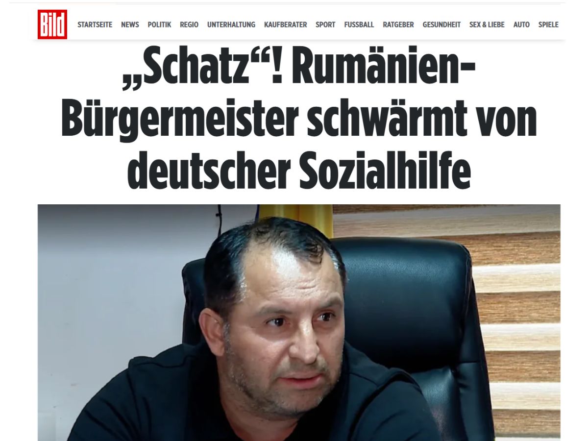 Captură a articolului BILD despre prestațiile sociale germane și declarația unui viceprimar român