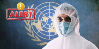 ONU avertizează: Epidemia cu cea mai rapidă creștere din toate timpurile. În imagine, emblema ONU și un medic în costum de protecție