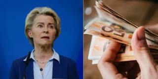 Noi reguli pentru plățile în numerar în UE. Imagine ilustrativă cu șefa CE Ursula Von der Leyen și o persoană care răsfoiește bancnote