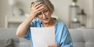 Femeie în vârstă cu mâna la frunte, fotografie ilustrativă pentru dosarele de pensionare